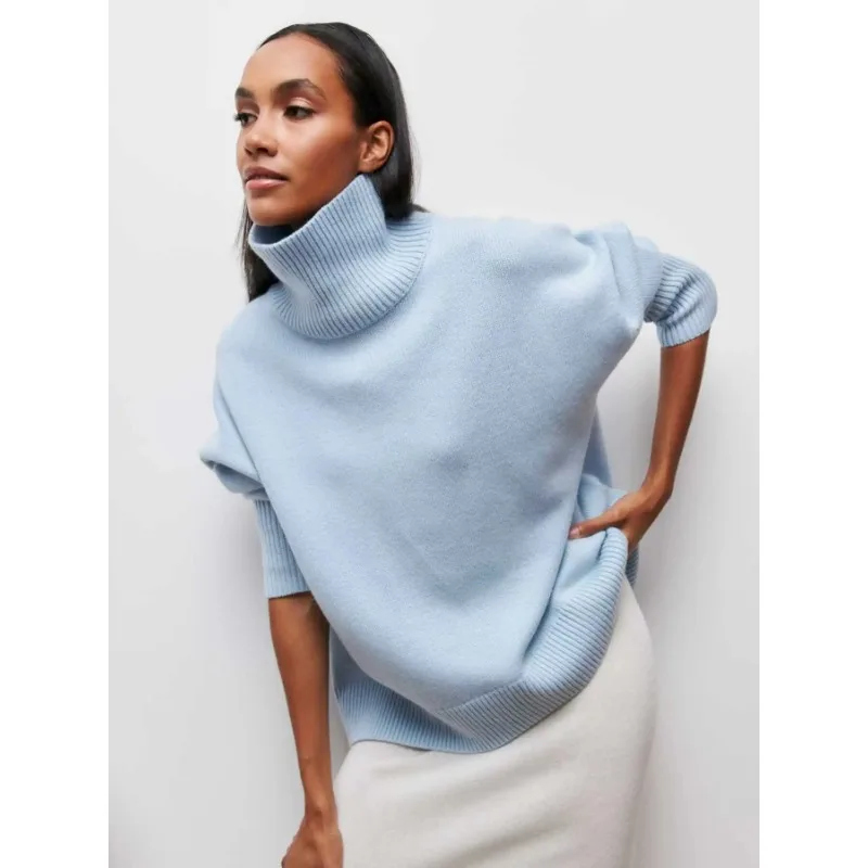 

2025 Autumn Women Turtleneck Sweater Loose Elegant Thick Pullover Solid Knitted Female Leisure Women Sweaters