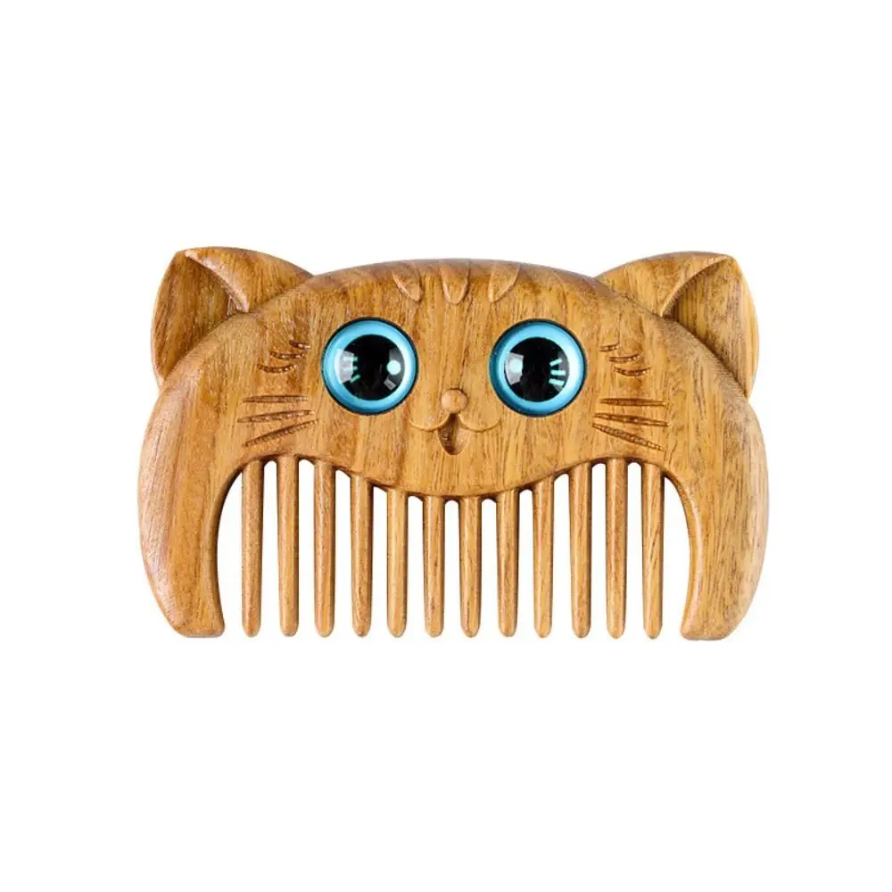 Wood Green Sandalwood Kitten Comb Cute Narrow Tooth Head Acupuncture Point Massage Comb Traditional Coarse Tooth