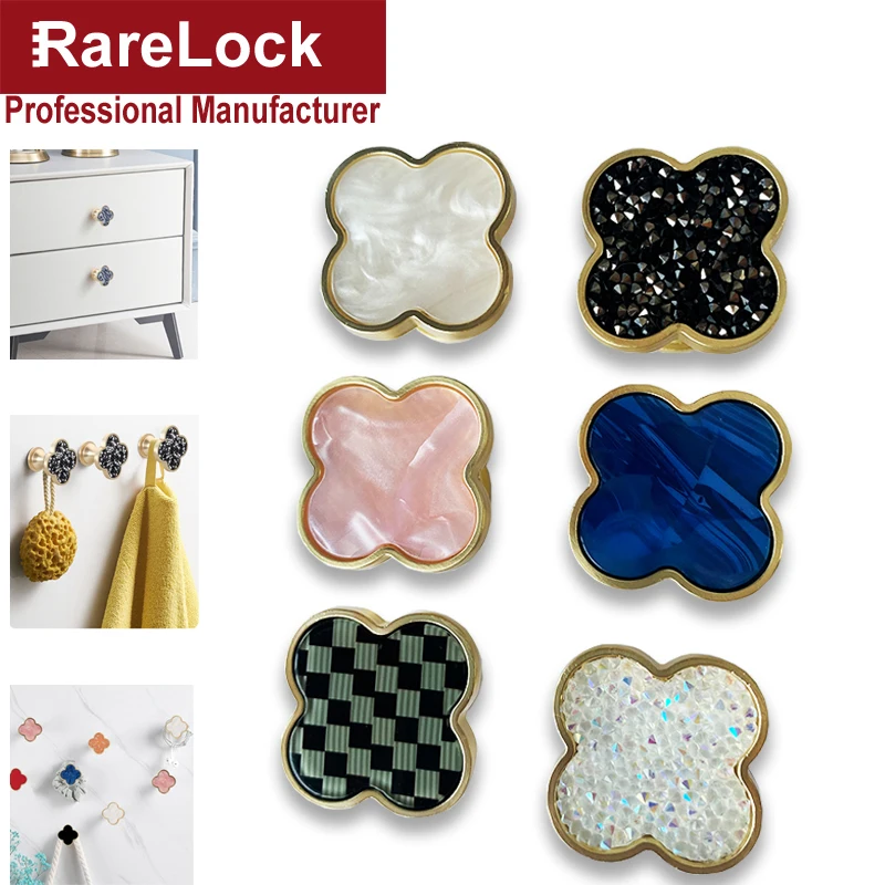 Flower Crystal Knob Drawer Handles Clover Cabinet Pull Bathroom Hook for Wardrobe Door Home Deco Rarelock MH005 G