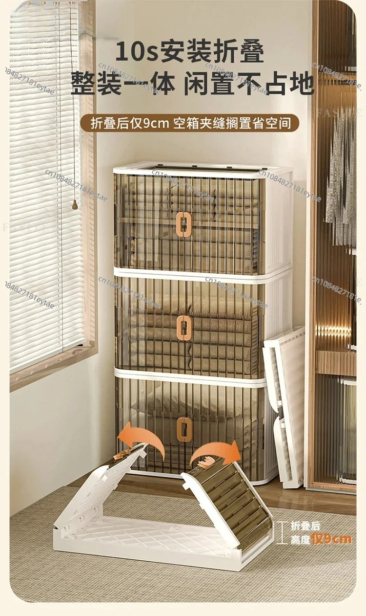 Storage box with lid, new design width storage box with sliding door, foldable, stackable, bottom with wheels
