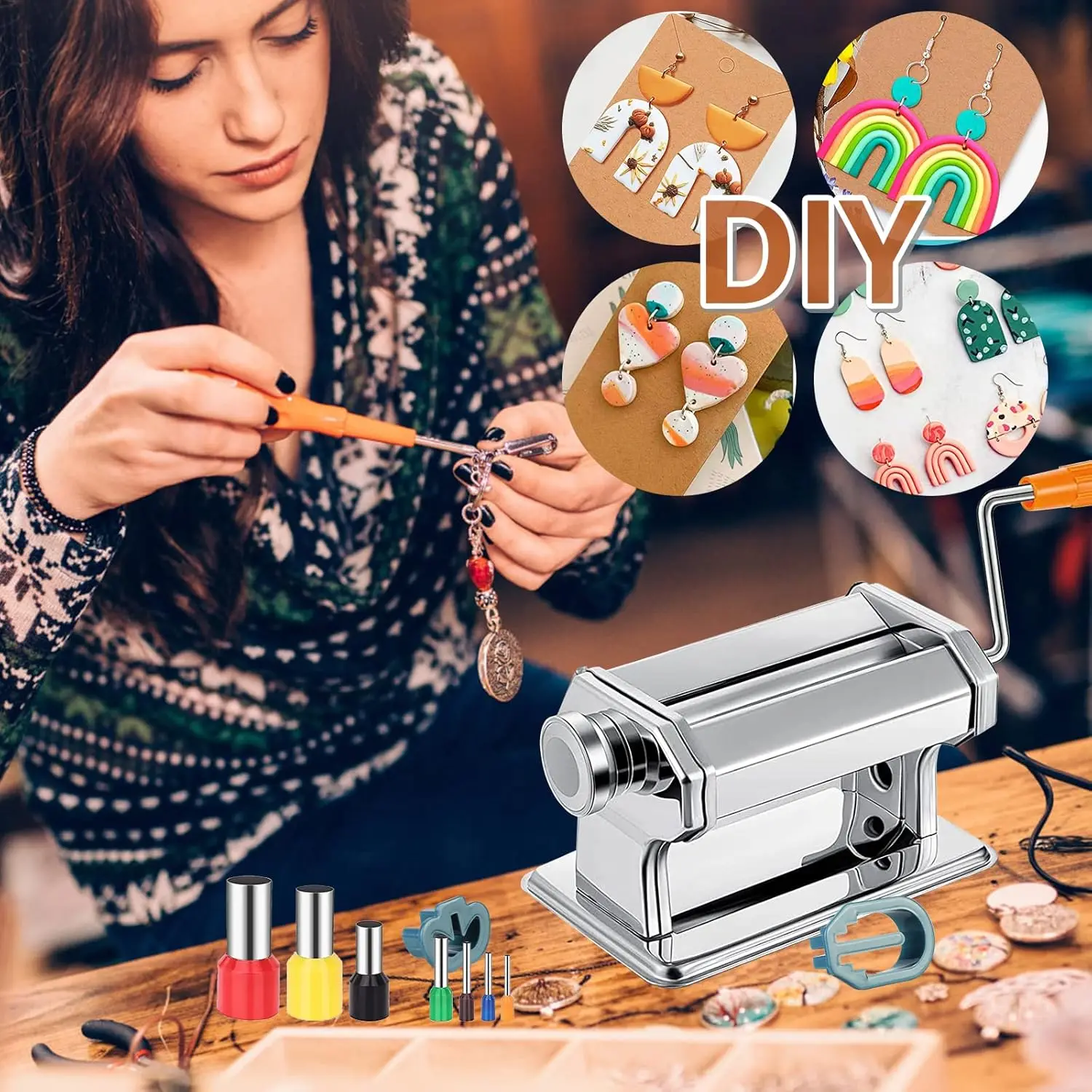 Ton Druck Maschine Mischen Farben Manuelle Polymer Clay Roller Maschine DIY Keramik Handwerk Ohrring Schneider Schmuck Machen Set