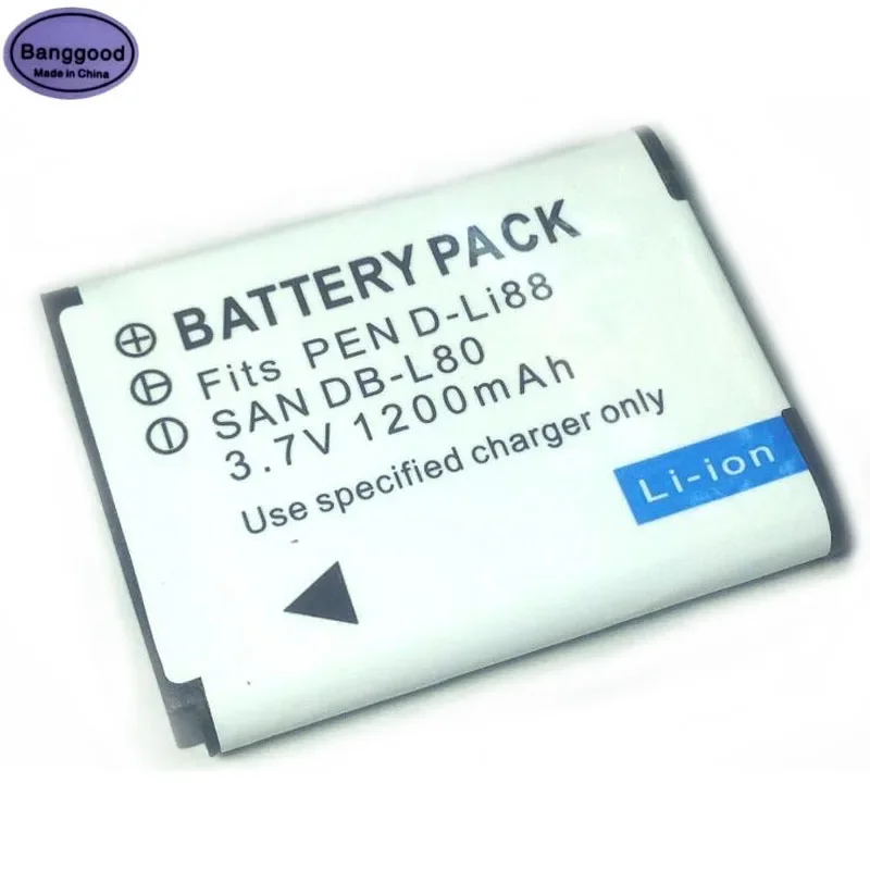 3.7V 1200mAh D-Li88 DB-L80 L80A DBL80 DLi88 Digital Camera Battery for Sanyo VPC-CG10 VPC-CG20 For PENTAX VPC-CG88 CG100 P70