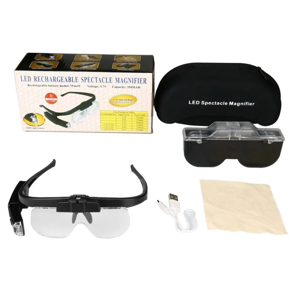 USB Rechargeable Reading Glasses Magnifier 1.5X 2.0X 2.5X 3.5X 4.5X HD Magnifying Glasses With LED Illuminated Magnifier