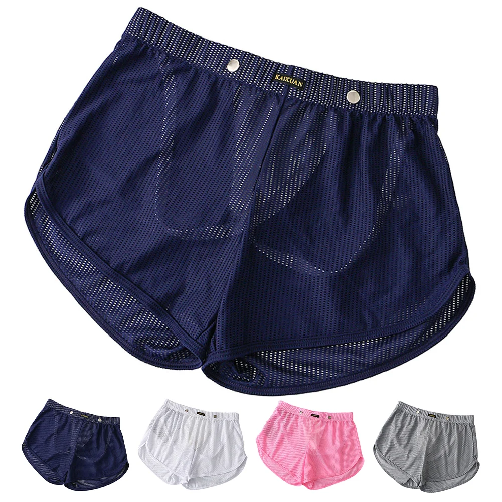 Sexy Men Lingerie Briefs See-through Mesh Loose Lounge Shorts Underwear Fitness Gym Sports Breathable Trunk Underpants