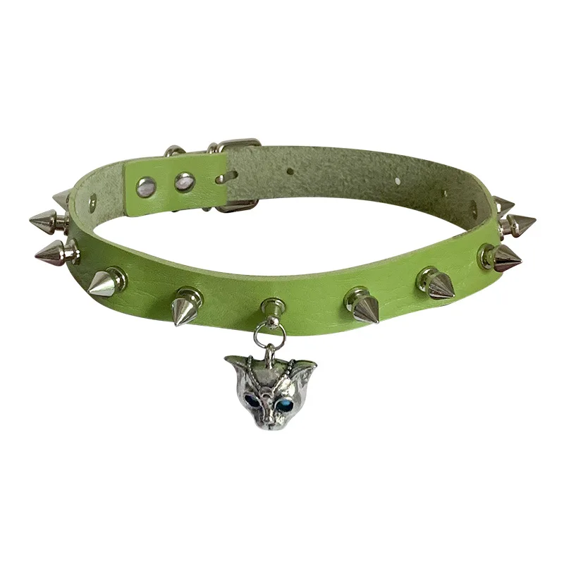 Punk Simple Individuality Hottie Dark Gothic Rock and roll Lady's cat head Point rivet Neck strap Collarbone chain Pendant