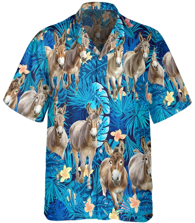 

3D Print Animal Donkey Hawaiian Shirts Funny Flower Goats Graphic Beach Shirt For Men Clothes New In Short Sleeve Aloha Shirt