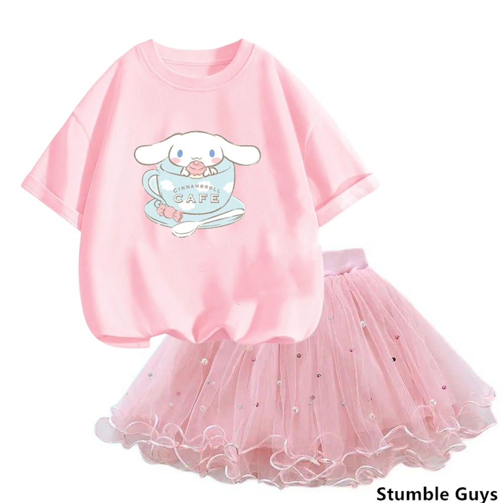 2024 Girls Clothes Set Short Sleeve Princess T Shirt and Skirt 2 Pcs Clothing Suit Cute Cinnamoroll Outfits for Kids Clothes