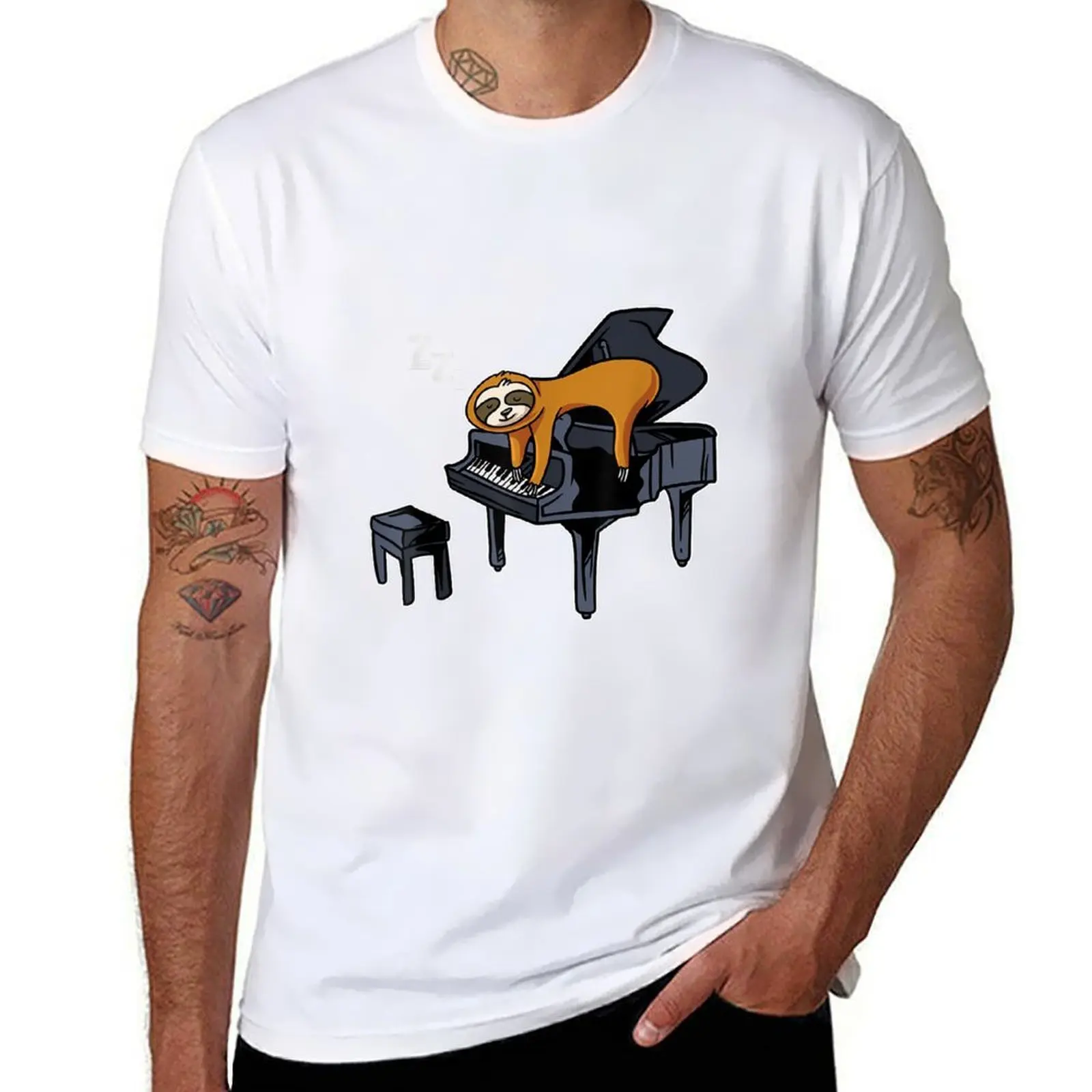 

Sleeping Sloth Playing Piano Player Lazy Animal Pianist T-Shirt t shirt personalised man t shirt cotton T-Shirt