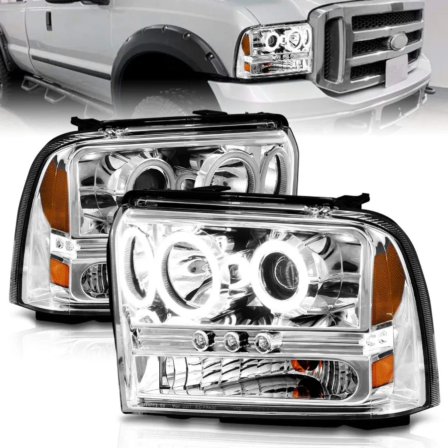 

Для 2005-2007 F250 F350 F450 Superduty Xtreme светодиодный обод Halo, хромированная пара фар проектора - со стороны пассажира и водителя