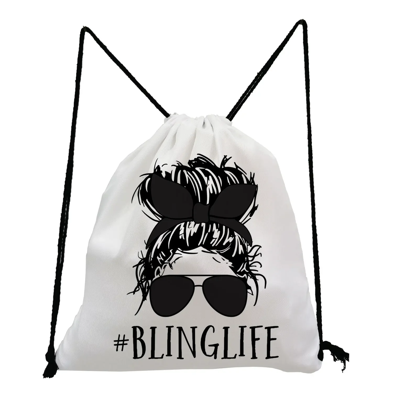 Travel Backpacks for Students Gift Drawstring Pocket Pretty Hipster Lady Print Hairpin Sunglasses Girl Casual Shoes Bag Portable