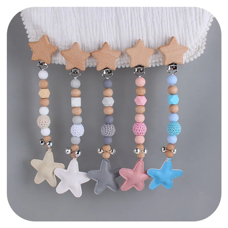 ABCPICK Baby DIY Creative Beech Cartoon Pentagram Pacifier Clip, New Big Star Ringing Pacifier Chain Car Hanging Accessory