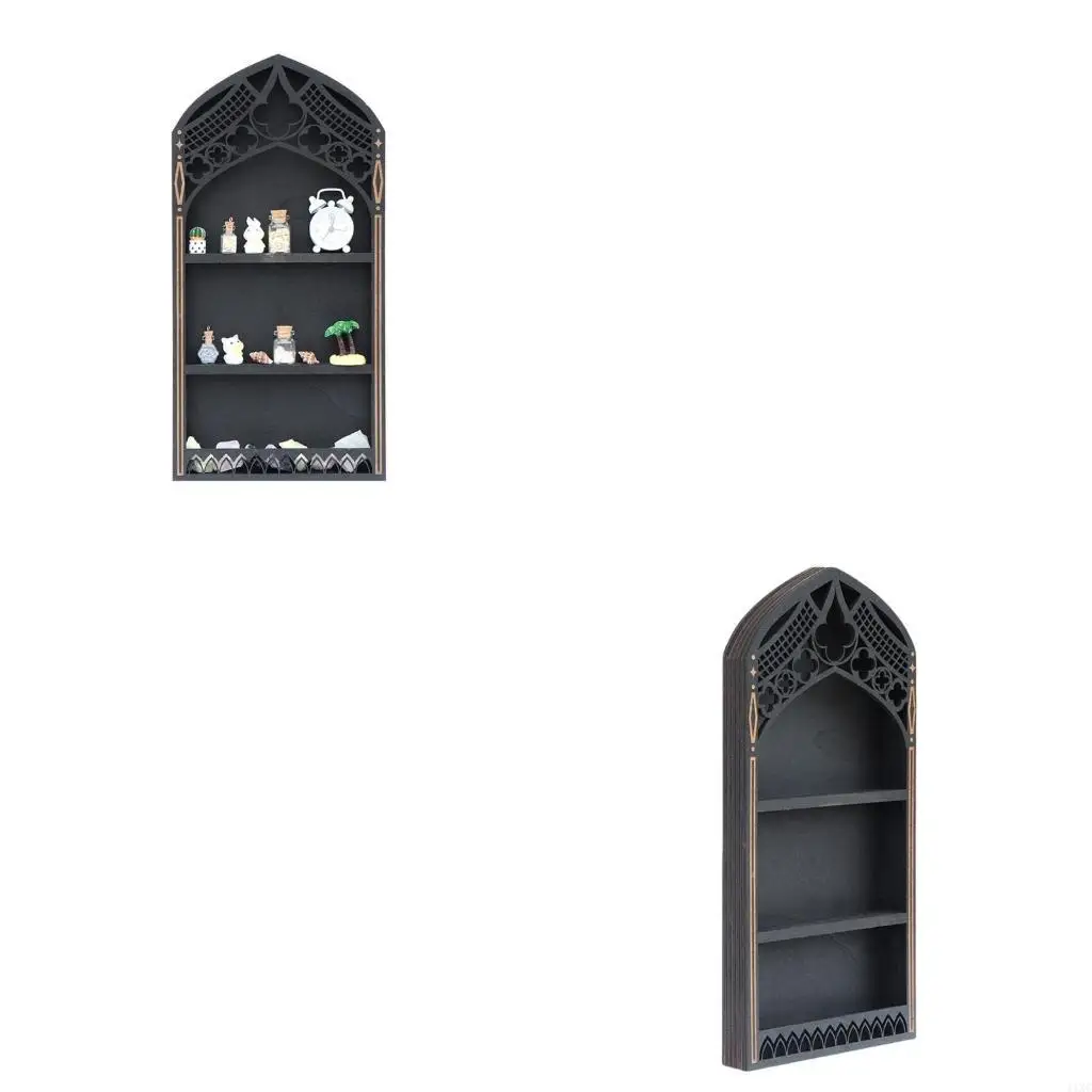 Gothic Wooden Shelf For Organizing Household Crystal Mineral Agates Items Stone Holders For Boutique Store 