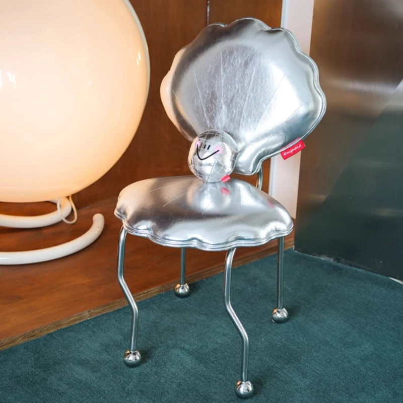 Silver Makeup Chair Stainless Steel Shell Decor Chairs Vanity Stool with Backrest Multifunction Chair for Dressing Home Office