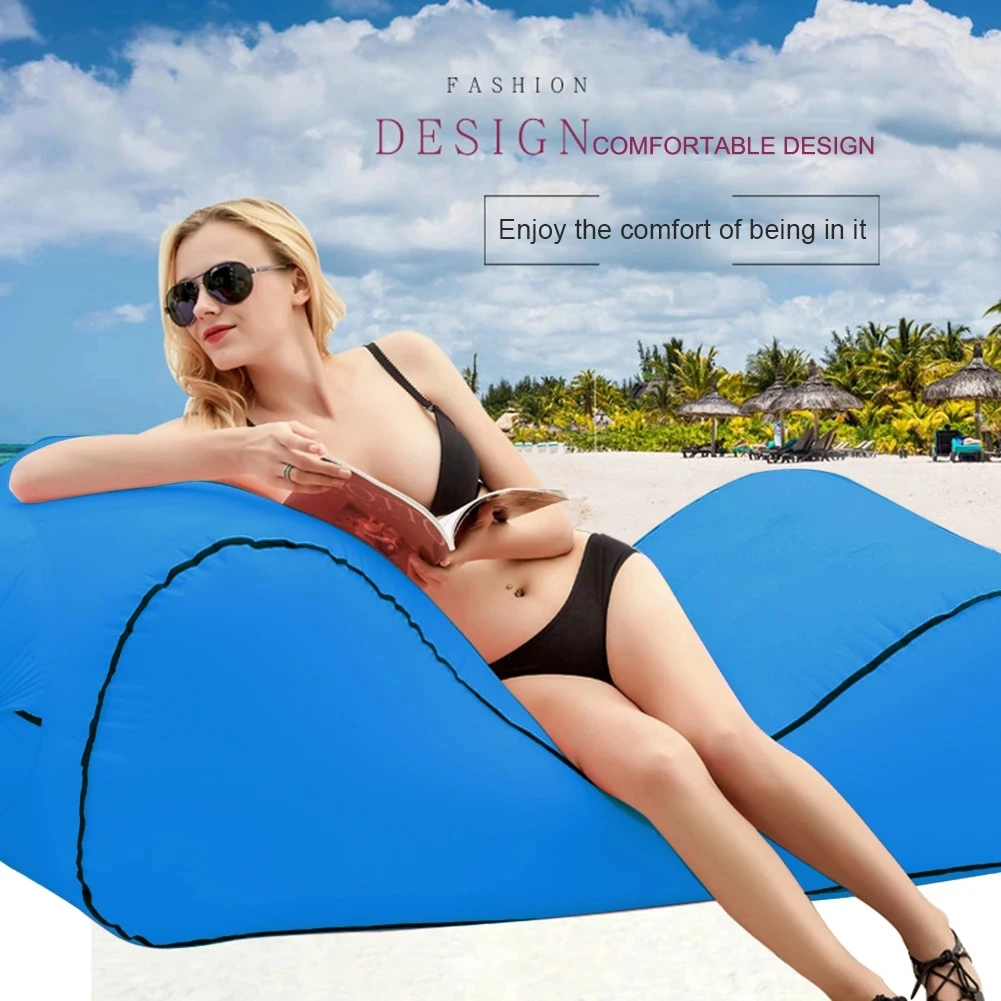 NEW Adult Beach Lounge Chair Inflatable Sofa Waterproof Ultralight Nylon Lazy Sleeping Bag Outdoor Camping Folding Air Bed Loung