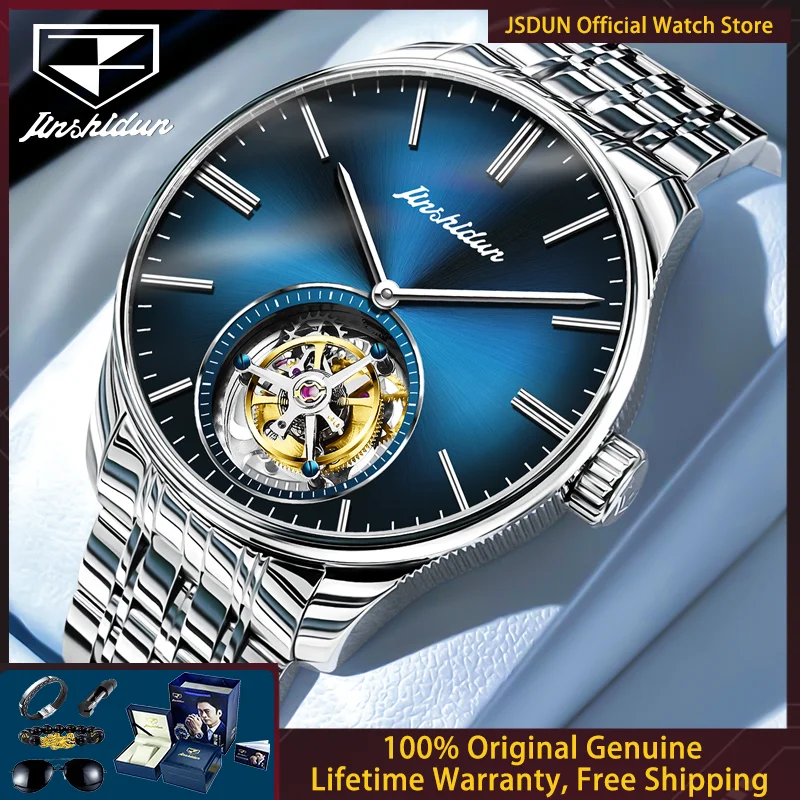 JSDUN 834 Tourbillon Men Watch Hollow Luxury Brand Men Automatic Mechanical Watch Trendy Sapphire Mirror Waterproof Men Watch