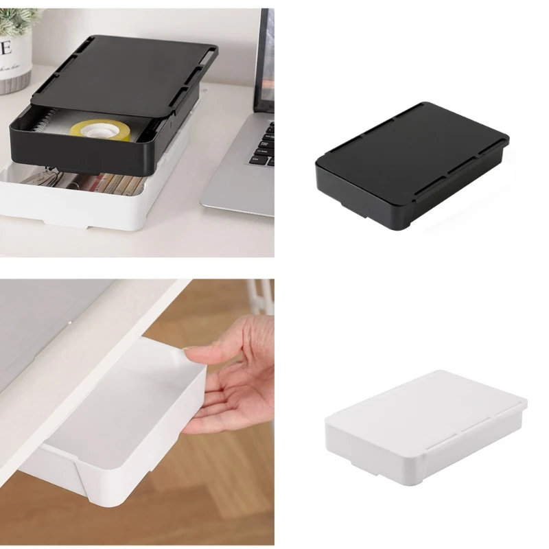 2 Piece Self Adhesive Drawer Set Convenient Drawers Self Adhesive Drawer Storage Box Under Desk Pen Organizer Rack B03E