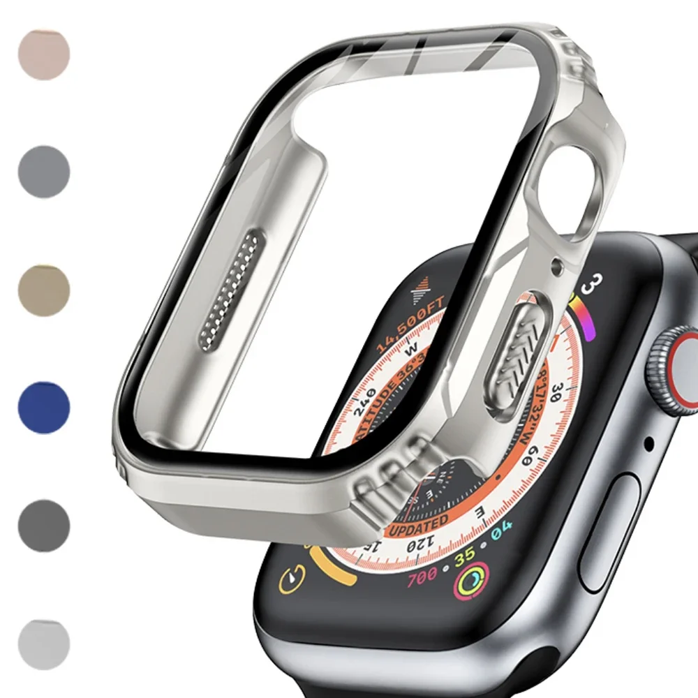 Стекло + чехол для Apple Watch Case 9 8 7 6 SE 5 4 iWatch Аксессуары Защитная крышка для экрана Apple Watch Serie 45 мм 44 мм 40 мм 41 мм