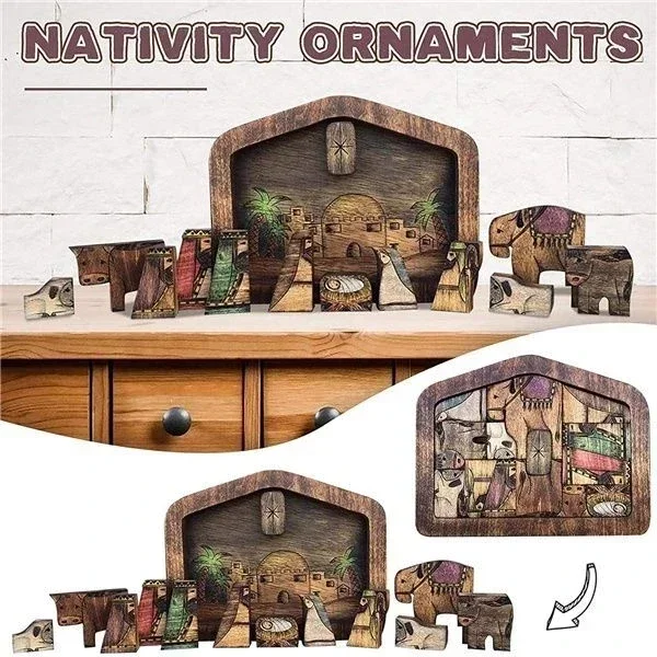 Rompecabezas de la Natividad con diseño de madera quemada, rompecabezas de madera de Jesús, juego de rompecabezas para adultos y niños, accesorios de decoración del hogar