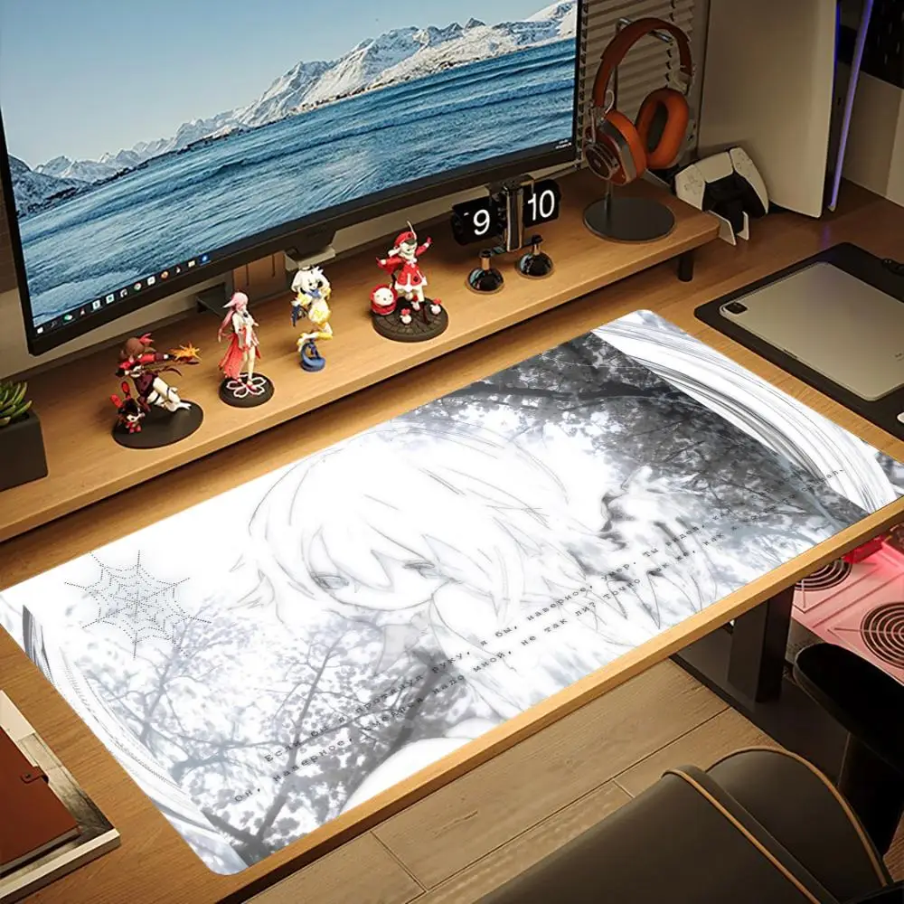 XXL Large Gaming Mouse Pad Anime Angel Japanese Vertical Text Gothic Art Desk Mat Non-Slip Rubber Keyboard Desktop Mouse Mats