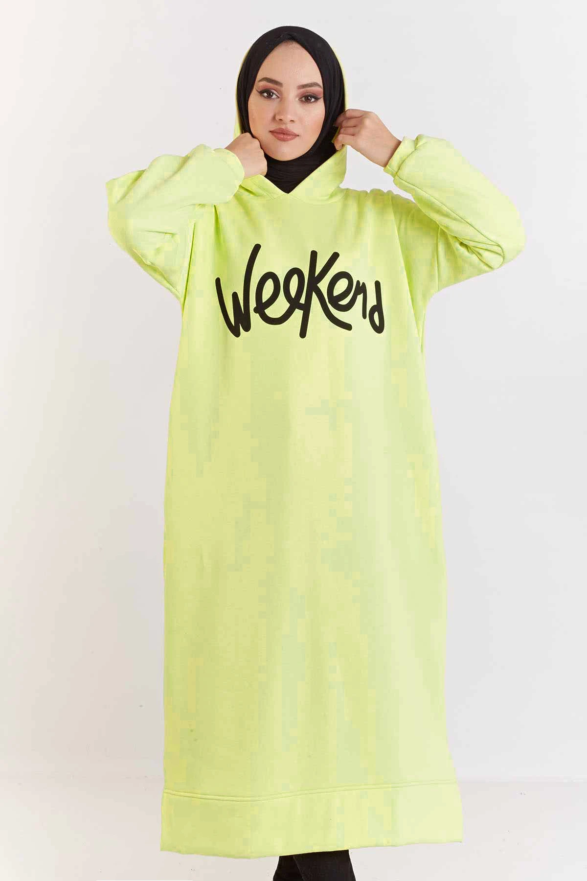 Lettering Printed Sportswear Tunic MD Lemon yellow Winter Autumn 2021 Muslim Women Hijab headscarf Islamic Turkey