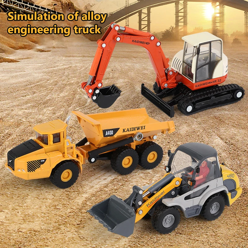 3PCS 1/50 Excavator Truck Alloy Engineering Vehicle Model Combination Light Forklift Loading And Unloading Car Track Kids Toys