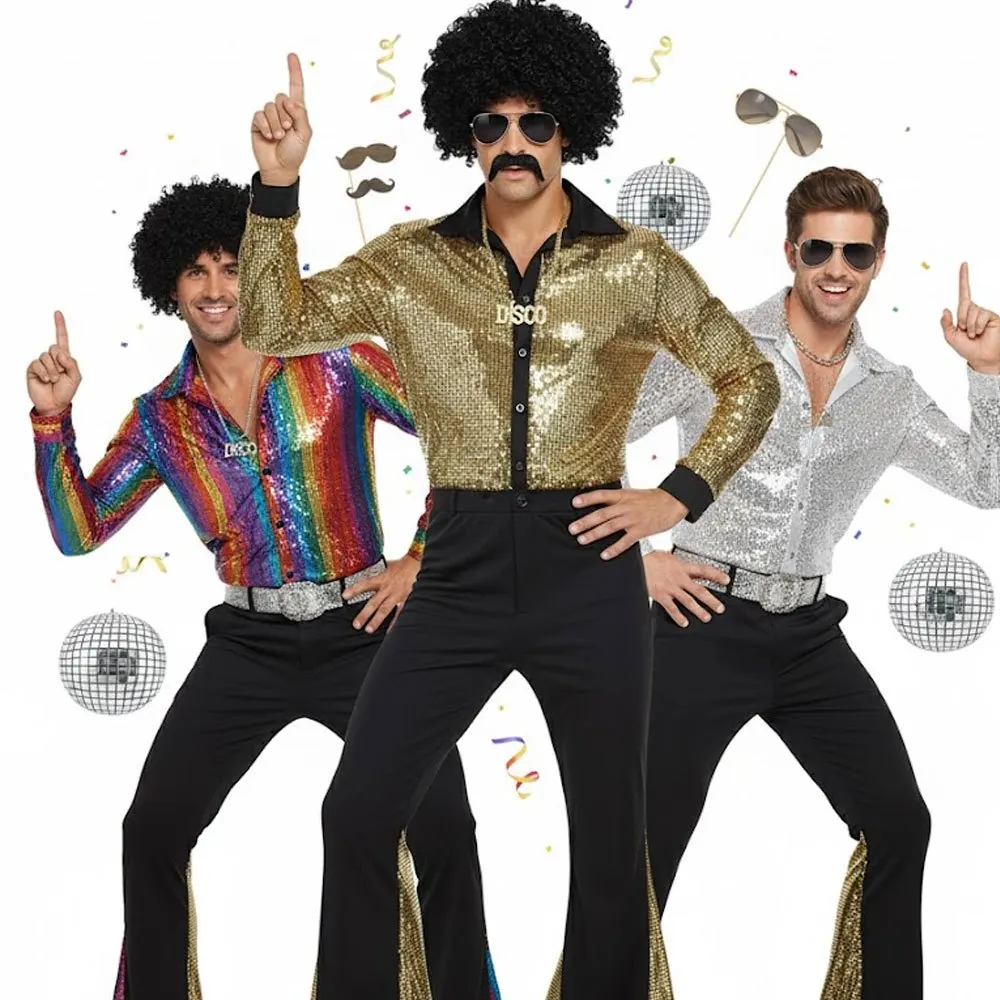 

Men's Disco Performance Costume 2025 Men's Long Sleeve Shirt and Pants Retro Set Role Playing Stage Nostalgic 70s