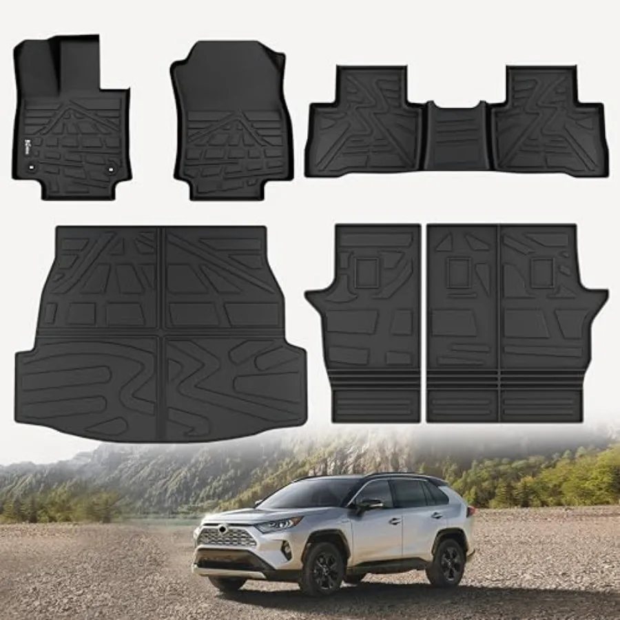 

Floor Mats Fit for Toyota RAV4 2019-2025 Include Hybrid Custom Fit All Weather TPE Floor Liners 1st 2nd Row Cargo Liner Backsea