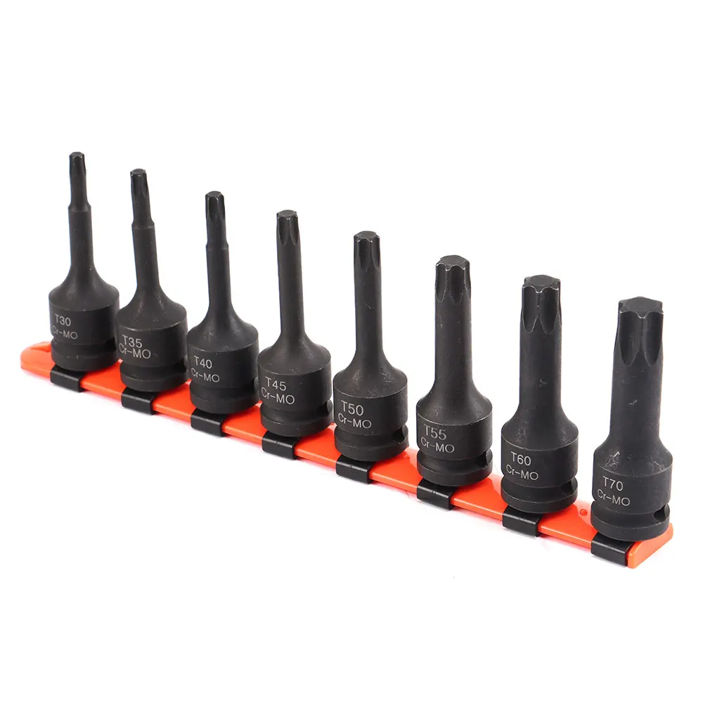 

8Pcs T30 T35 T40 T45 T50 T55 T60 T70 Torx Socket Set with Plastic Rack 1/2 Inch Square Drive Nickle-plated