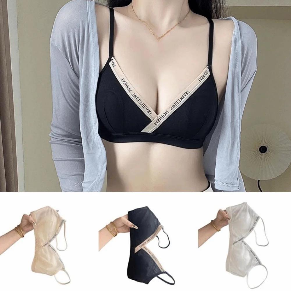 

Mesh Thin Wireless Deep V Bra English Letter Shockproof Push Up Underwear Close-fitting Lingerie Brassiere for Women Sport