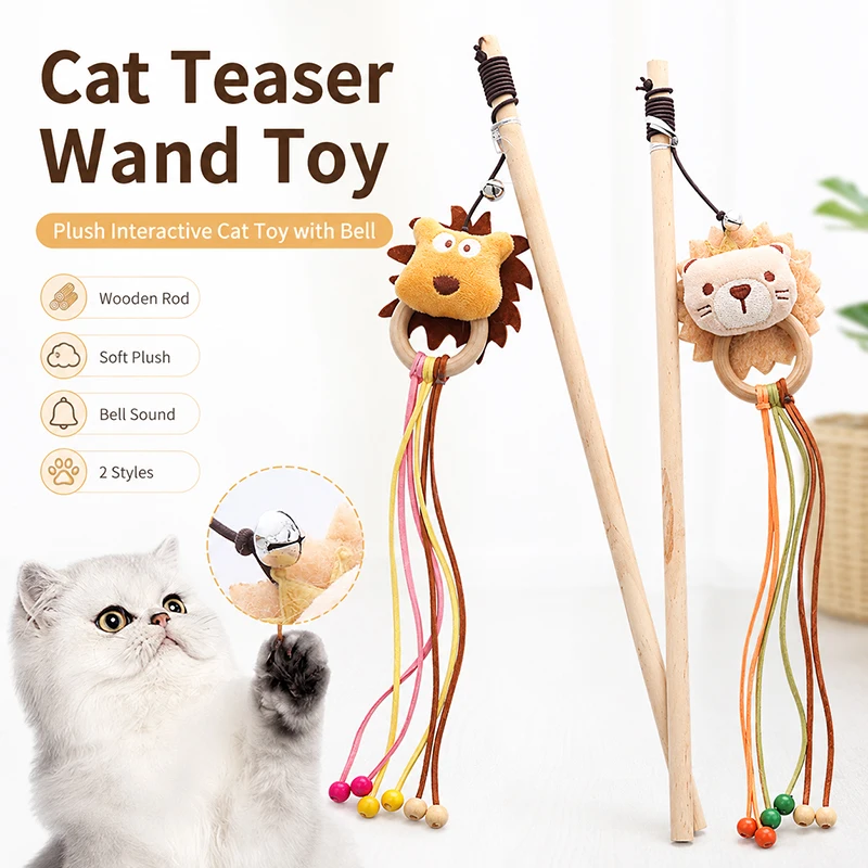 Varita interactiva de peluche para gatos y perros con campana - imagen 4