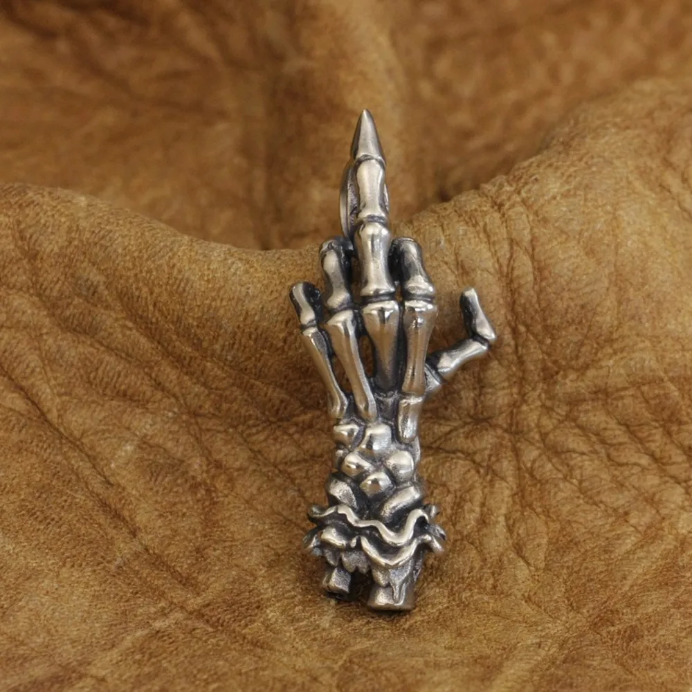 Cupronickel Middle Finger Skull Hand Pendant Mens Biker Punk Jewelry CP184