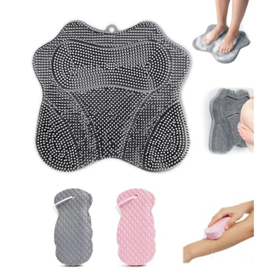 

Silicone Shower Foot Scrubber Mat 2PCS Magic Exfoliating Bath Sponge Body Scrubber Non-Slip Back Feet Massage Brush Pad