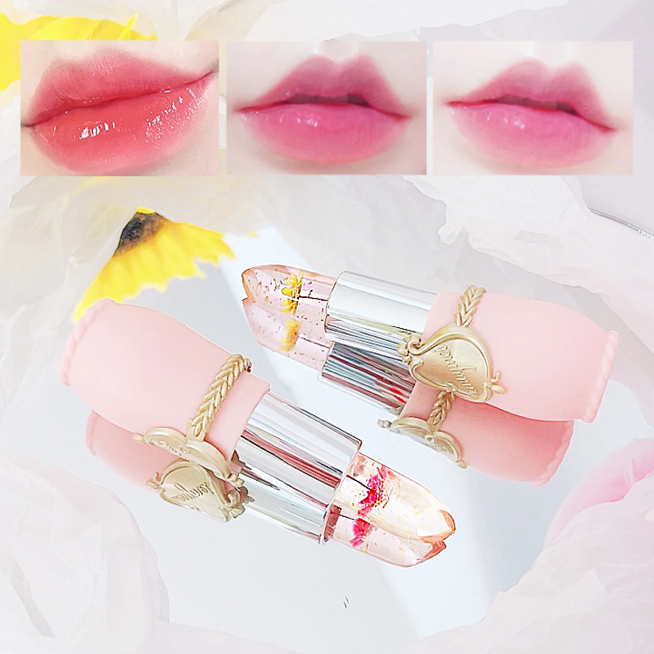 Clear Moisturizing Jelly Temperature Color Changing Flower Lipstick Lip Balm Fall Winter Gift for Women Daily Lip Care Portable