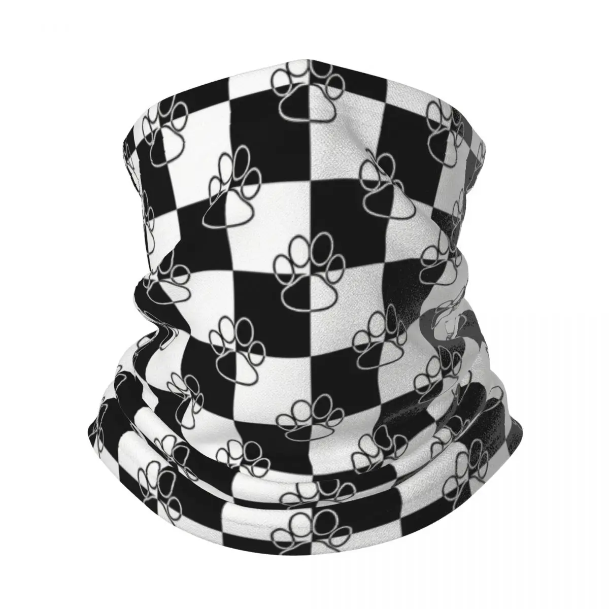 Pañuelo con forma de pata de perro a cuadros en blanco y negro para senderismo, bufanda envolvente para hombres y mujeres, calentador de diadema para el cuello