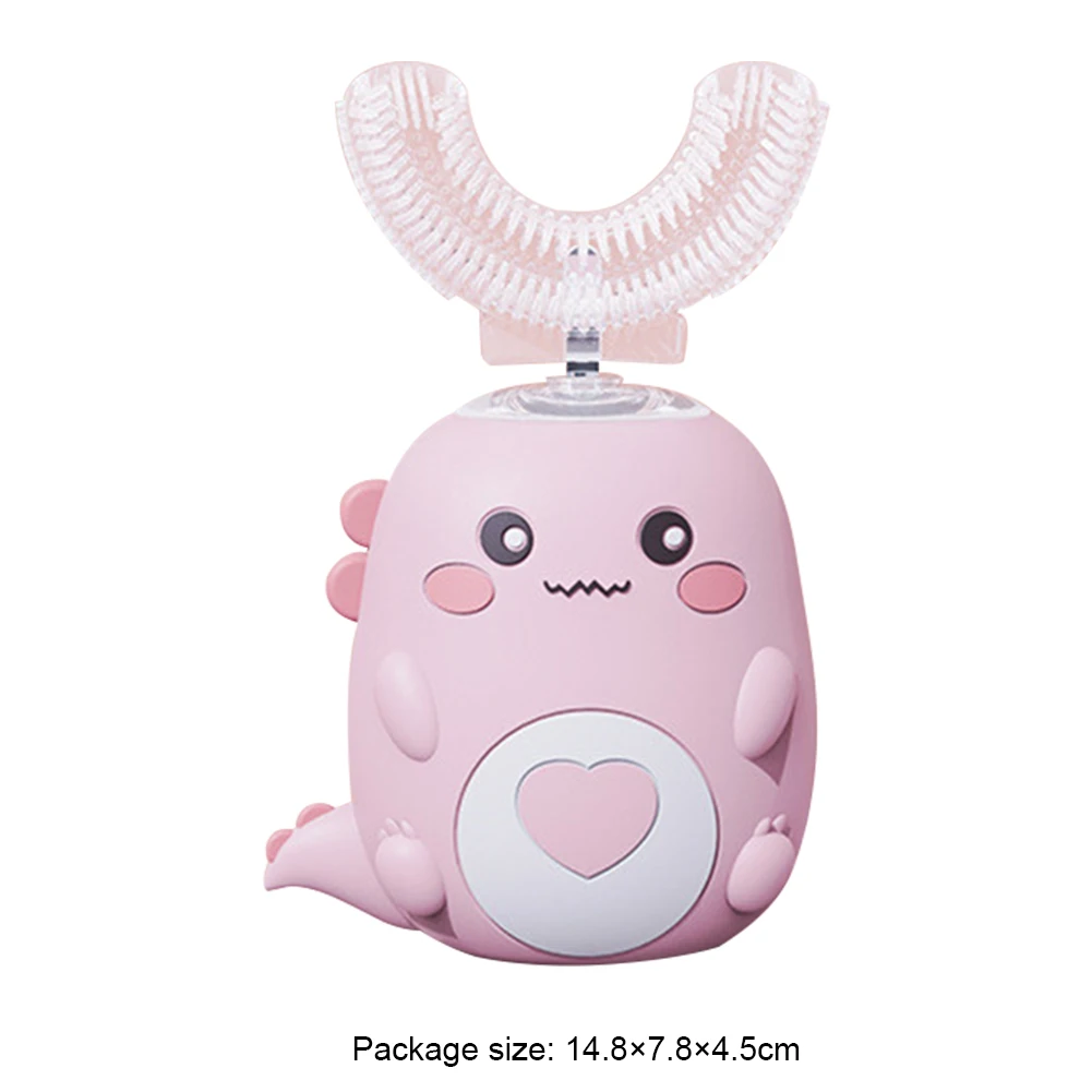 

Детская звуковая зубная щетка IPX7, водонепроницаемая U-образная ультразвуковая зубная щетка, 3 режима чистки, автоматическая зубная щетка с мультяшным динозавром