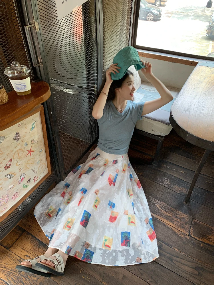 

Юбка-пэчворк с вышивкой, струящаяся, длинная, повседневная, с завышенной талией, А-силуэт