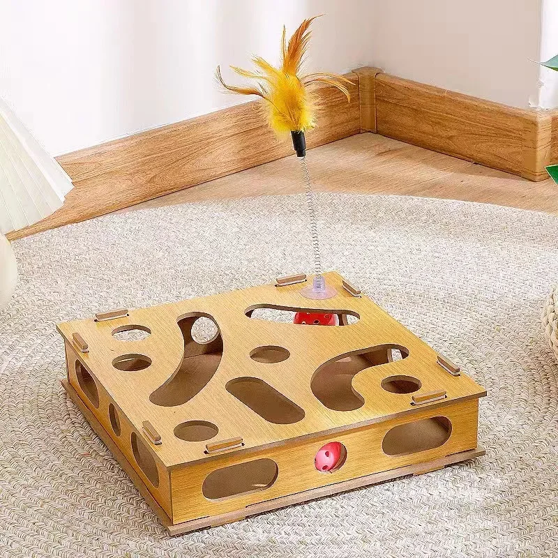 Jouet labyrinthe pour chat multi-trous avec jouet de piste pour chat unique Le jouet de piste pour chat est livré avec un bâton teaser pour chat 3 boules et un bâton teaser pour chat
