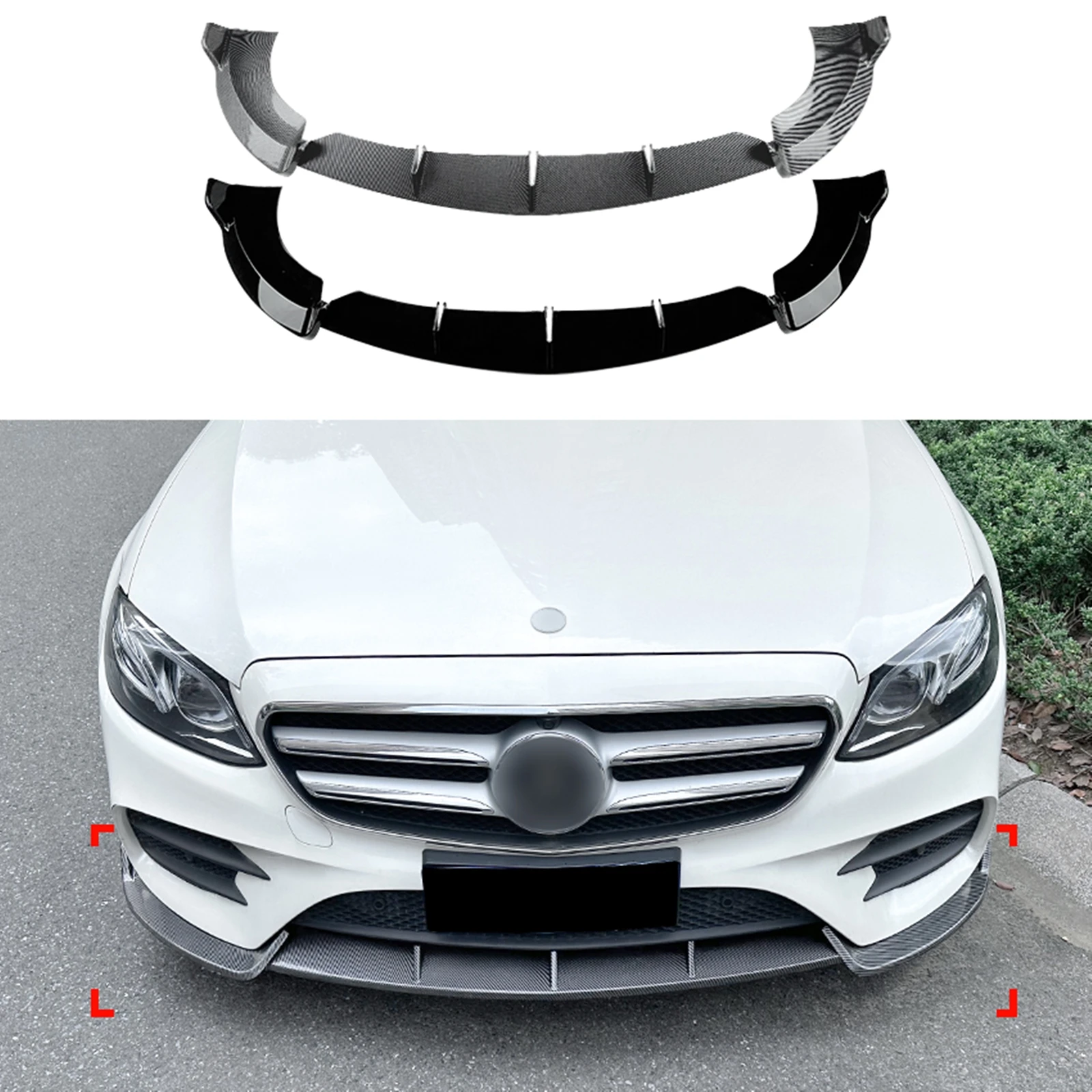 

For Mercedes Benz E Class W213 E260 E300 E43 AMG 2017-2019 Front Bumper Spoiler Lip Carbon Fiber Look/Gloss Black Lower Splitter