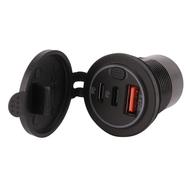 

AC56-Dual PD USB-C Автомобильная розетка USB-порта с выключателем питания, черная для автомобиля, лодки, автофургона, морского квадроцикла