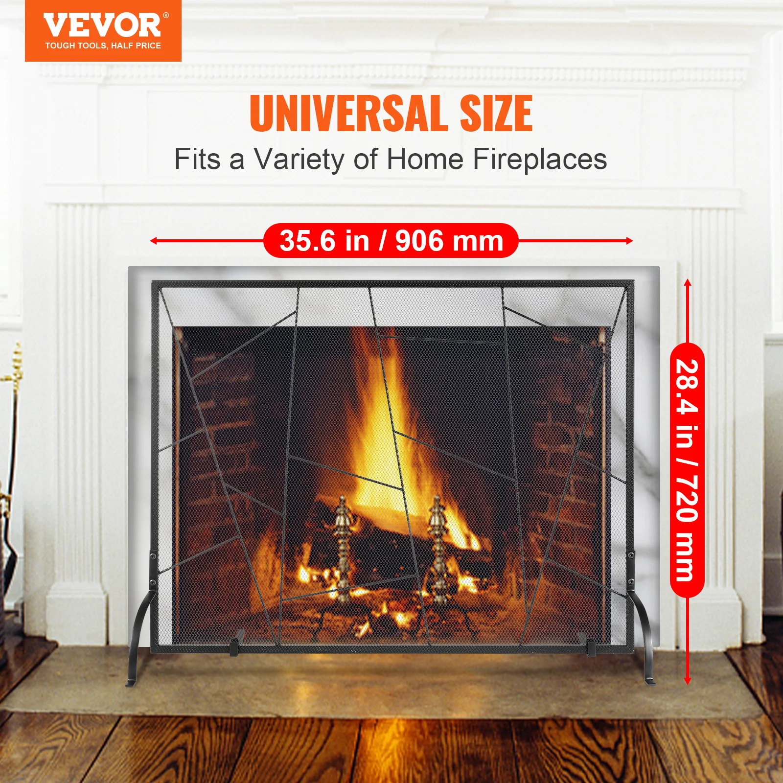 VEVOR Sturdy Iron Mesh Fireplace Screen Single Panel,35.6