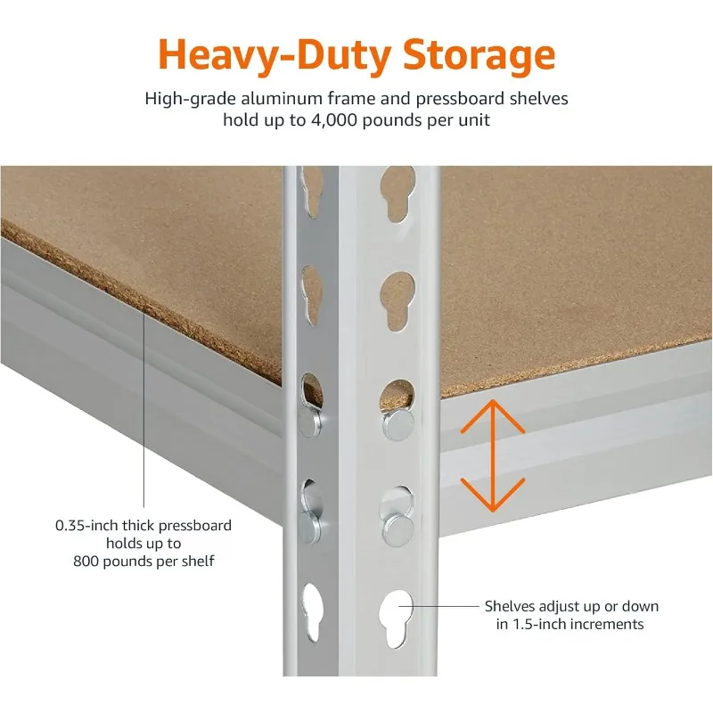 Medium Duty Storage Shelving Double Post Press Board 5 tier Shelf, Aluminum, 36 x 18 x 72