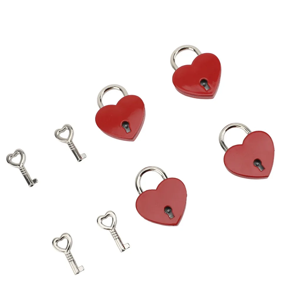4sets Keyed Padlocks Zinc Alloy Heart Padlock Red 38x30mm Heart Shaped Padlock Key Included Metal Padlock For Diary Book