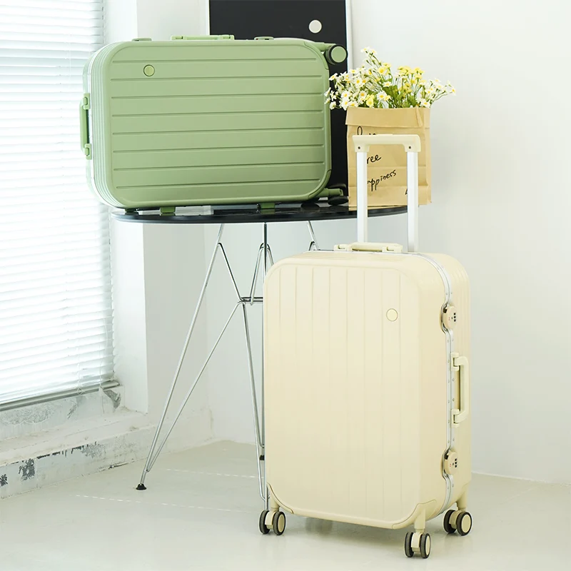 Moldura de alumínio para mulheres, mala de viagem leve sobre rodas, senha para transportar bagagem, PC, zíper