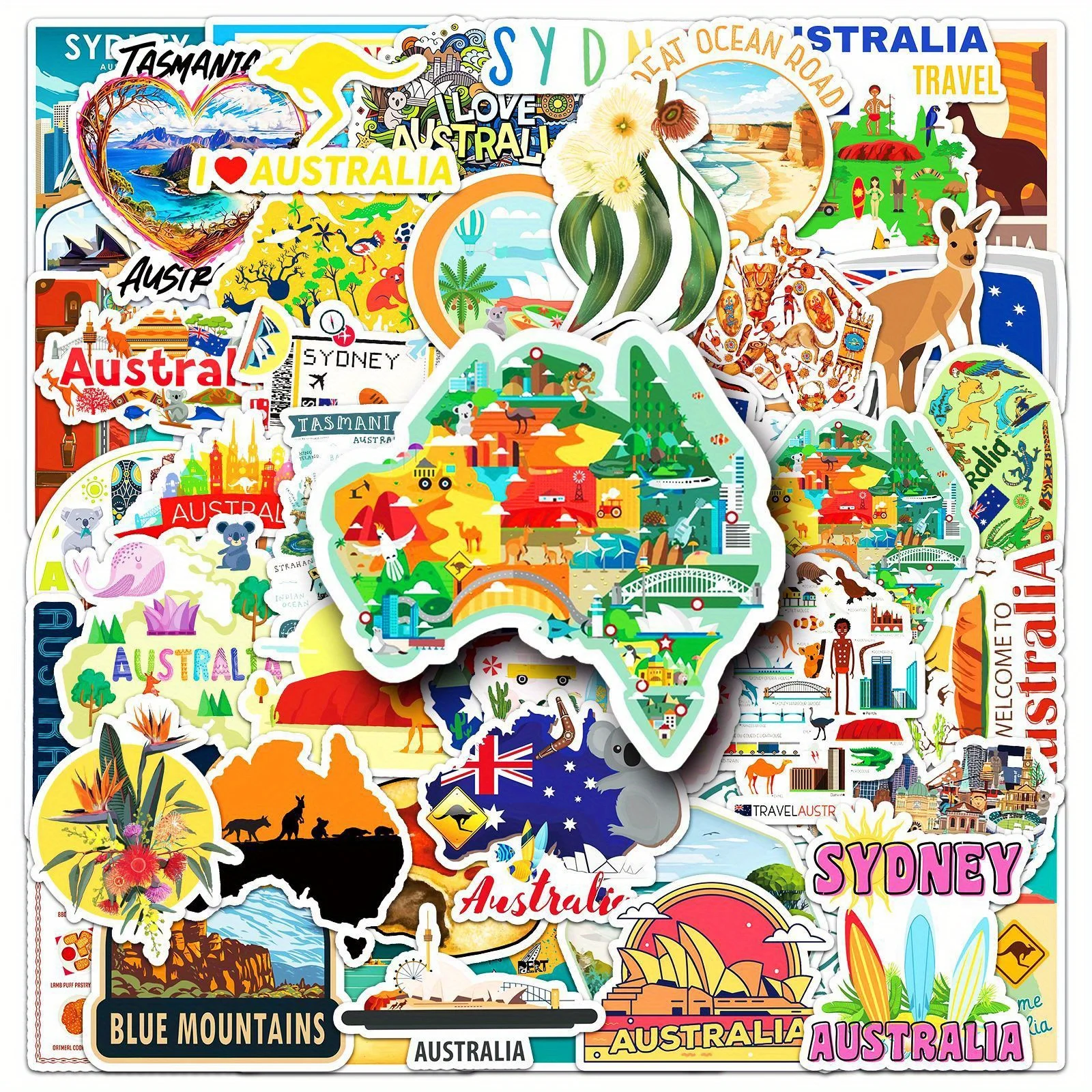 Cycling Gear Australia - 50 Stück Australien-Serie Aufkleber Graffiti-Sticker Dekorierte