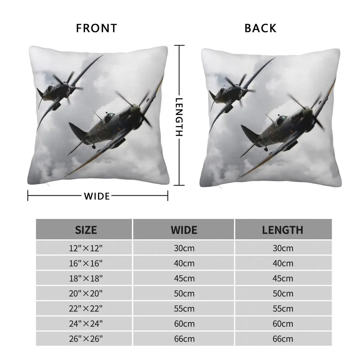 Supermarine Spitfire Tail Chase Square Pillowcase Polyester Linen Velvet Creative Zip Decor Pillow Case Sofa Cushion Cover 45x45