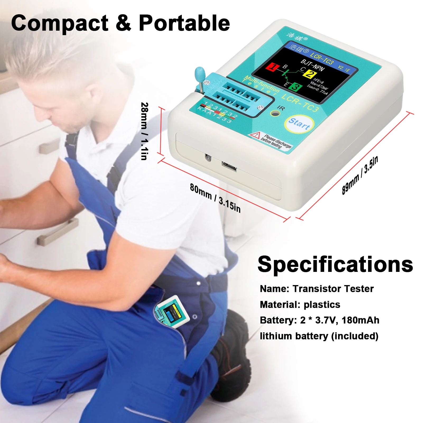 LCR-TC3 Transistor Tester Zener Diode Voltage Regulator NPN PNP Bipolar Potentiometer Inductor Capacitor Thyristor Tester