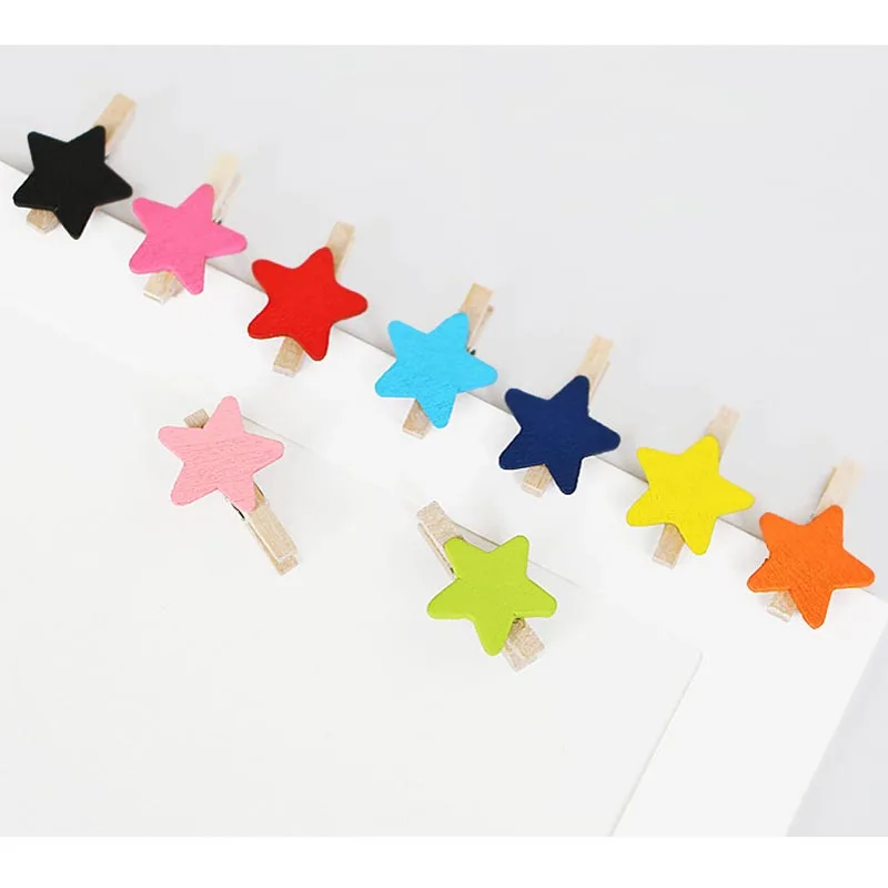 30x4mm 20pcs Wooden Color Star Photo Clips Memo Paper Peg Clothespin Stationery Christmas Wedding Party Craft DIY Home Decor