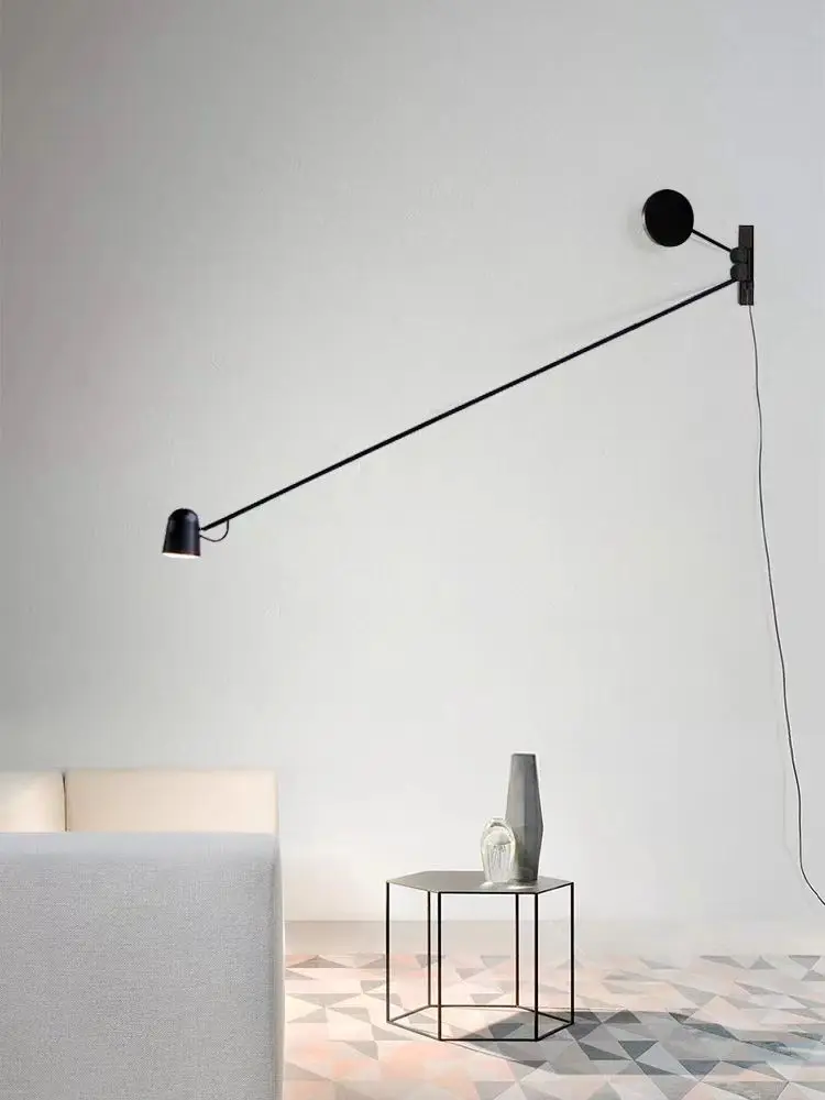 Studio Long Pole Swing Arm Rotating Wall Lamp Nordic Minimalist Modern Living Room Retro Dining Room Study Bedroom Lighting