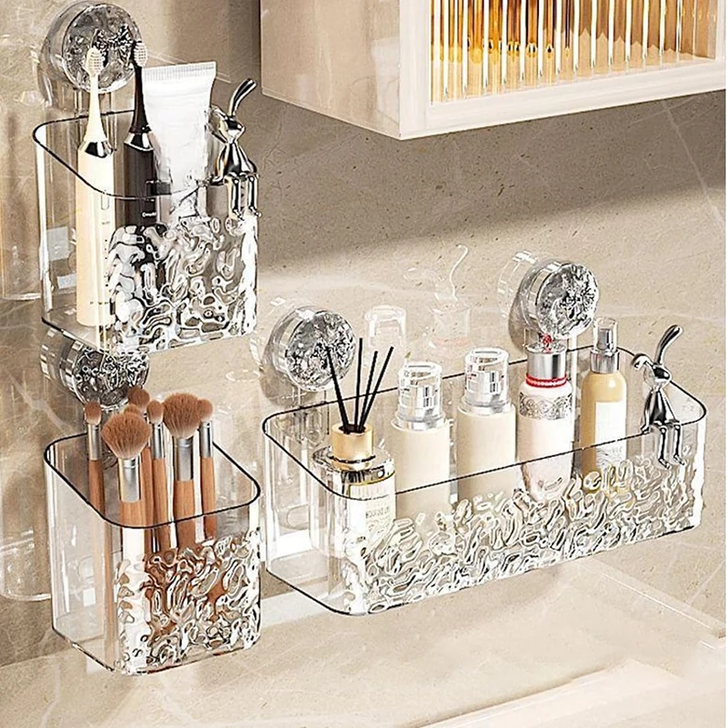 Suction Cup Shelf Suction Cup Storage Rack for Shower Light Luxury Style Glacier Pattern Suction Cup Shelf Bathroom No-Drilling