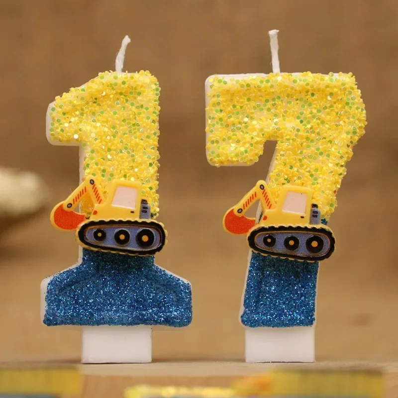Neue Mode Kreative Engineering Auto Bagger Anzahl Geburtstag Kuchen Kerze Geschenk Dekoration Handgemachte Geburtstag Kerze Junge Party